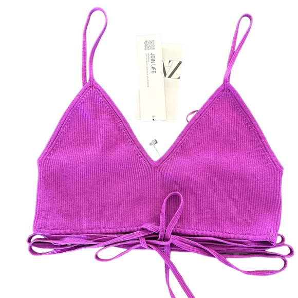 ZARA MAXI SKIRT WITH FRINGES  LININ AND ZARA PURPLE CROP TOP - Picture 9 of 10